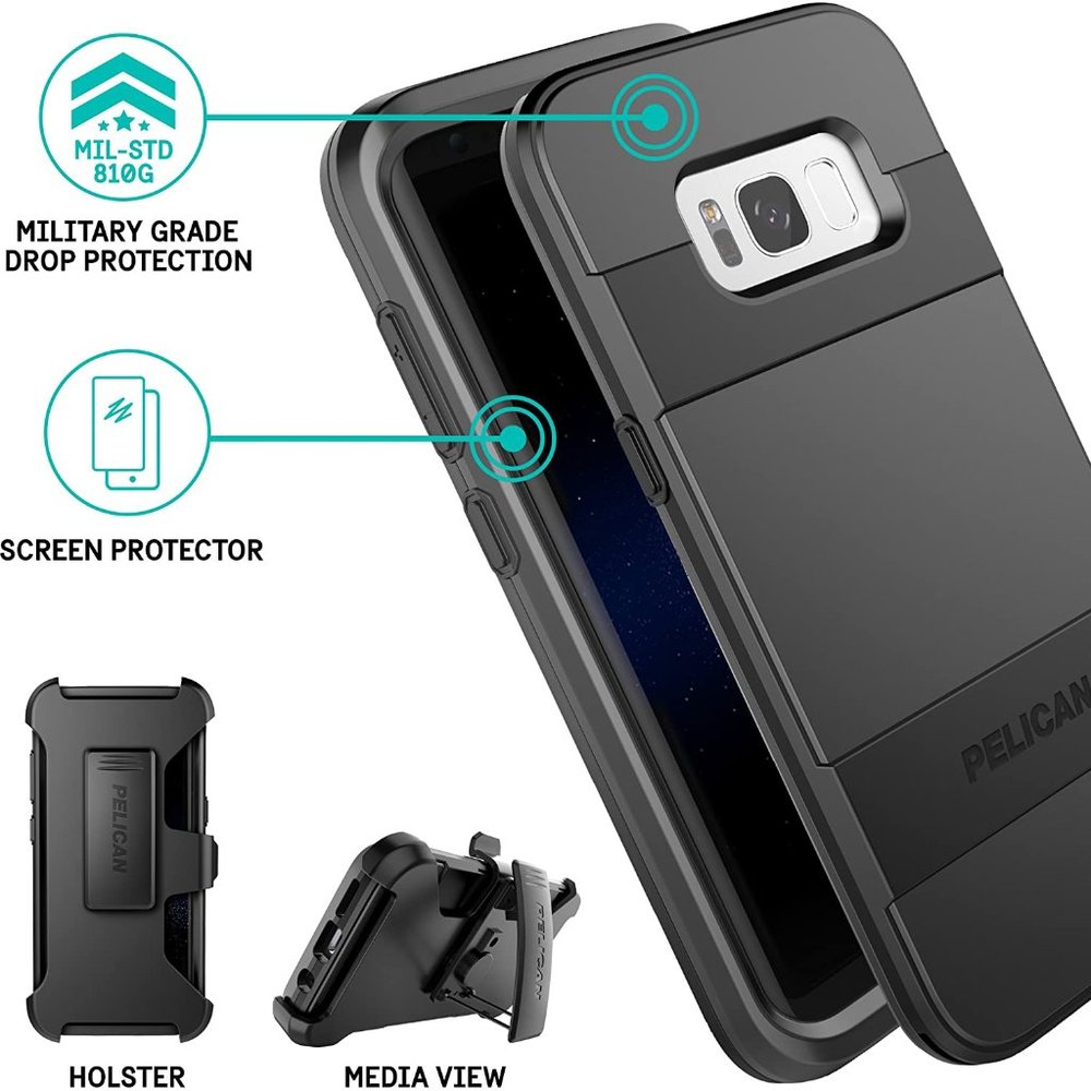Pelican Voyager Galaxy‎ S8 Case Military Grade Screen Protector Holster Black